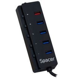 HUB Extern Spacer Porturi USB: USB 3.0 x 4 Port USB Quick Charge x 1 Conectare Prin USB 3.0 Alimentare 220V Negru