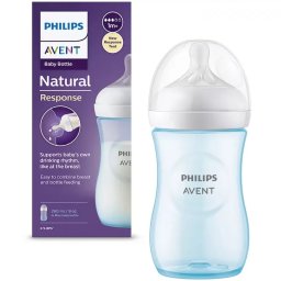 Biberon Philips-Avent Natural Response Scy903/21 260Ml Debit 3 Tetina Fara Scurgeri +1 Luni Bleu