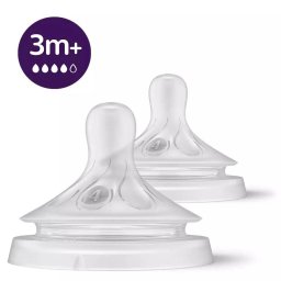 Tetina Philips-Avent Natural Response SCY964/02 Debit 4 Silicon fara BPA 3 Luni+ 2 Bucati Transparent