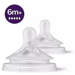Tetina Philips-Avent Natural Response SCY965/02 Debit 5 Silicon fara BPA 6 Luni+ 2 Bucati Transparent