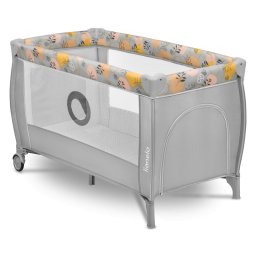Patut Pliabil Lionelo Stefi Plus cu Doua Nivele Intrare Laterala cu Fermoar 2 Roti 120x60CM Conform cu Standardul European de Securitate EN 716 Roz/Galben/Gri