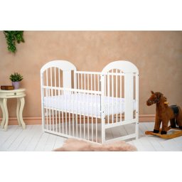 Patut Qmini Lemn Julia II Elefantel 120x60cm Laterala Culisanta Lemn Pin Stabil Rezistent Inaltime Saltea Reglabila 3 Nivele Laterala 3 Bete Detasabile EN716-1/EN716-2 Alb