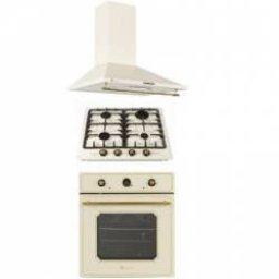 Pachet Rustic Studio Casa Cuptor Electric + Plita Pe Gaz + Hota Decorativa Gratare Fonta 270 mc/h Finisaj Crem
