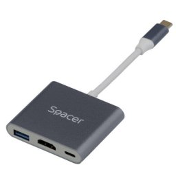Docking Station Spacer Universal 3 in 1 Conectare Type-C USB 3.1 USB 3.0 x 1 Port Video HDMI Gri