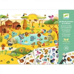 Jucarie Djeco Set 90 Abtibilduri si planse ilustrate cu scene Savana