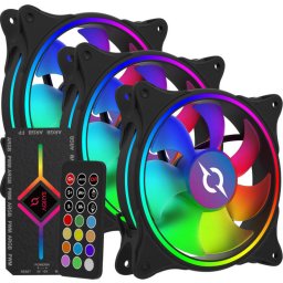 Kit AQIRYS x 3 Ventilatoare 120mm ARGBTelecomanda Controller Vela Negru