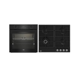 Pachet Incorporabil Beko BBSM17330BCS Cuptor Electric Clasa A+ 3D Cooking Autocuratare Catalitica + Plita pe Gaz Wok Negru