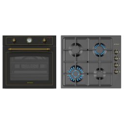 Pachet Cuptor Incorporabil + Plita Pyramis Rustic 8070 Anthracite Analogic Clasa A 2170W Grill Negru