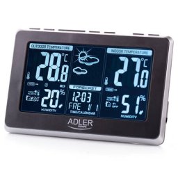 Statie Meteo Adler Ecran LCD Ceas 2x Alarme Termometru Gri