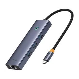 Hub Baseus UltraJoy 4-in-1 USB-C la 3xUSB 3.0 1xRJ45 Gri
