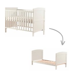 Patut Transformabil Pentru Bebe Si Junior FreeON 120x60cm Din Lemn De Pin Si Mdf Cu Sina Speciala Pentru Dentitie Stabil Si Rezistent FreeON Lory Alb