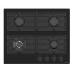 Plita Incorporabila Studio Casa Gaz 60cm 4 Arzatoare Wok Aprindere Electrica Gratare Fonta Valve Siguranta Sticla Negru