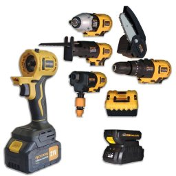 Trusa ROTOR JFCT001 5 in 1 Scule Cu Acumulator Mandrina Infiletare - Mandrina Pistol Pneumatic, Mandrina Tip Sabie Cu Lama - Mandrina Tip Fierastrau Cu Lant - Cap De Insurubat Pneumatic 21V