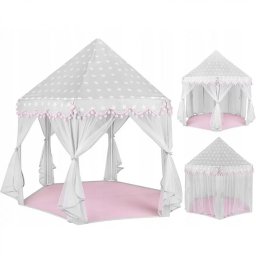Cort Castel Printese Procart Mini Ghirlanda Eleganta 135x140cm 6 Perdele Tul Pliabil Husa Depozitare Gri/Roz