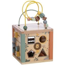 Cub Mare de Activitati Free2Play Safari din Lemn cu Sortator de Forme Abac si Alte Activitati Multicolor