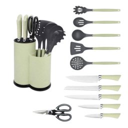 Set Cutite + Ustensile De Bucatarie Zass Gourmet ZG-KS 01 12 Piese Verde/Negru