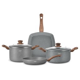 Set Vase Zass Gourmet ZG-ACS 05 Marmorate Antiaderente Din Aluminiu Turnat Sub Presiune 6 Piese Gri