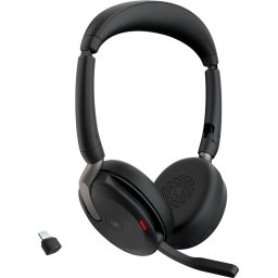 Casti Jabra Evolve2 65 Flex Duo WLC, with charging pad, headset (black, stereo, Microsoft Teams, USB-C, Link380c)