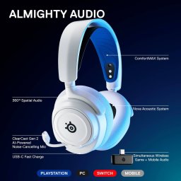 Casti SteelSeries Arctis Nova 7P, gaming headset (white/black, USB-C, Bluetooth)