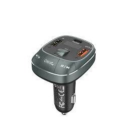 Modulator FM Vention 3-Port USB C + A + A Car Charger with FM Transmitter 30W/18W/5W Black ABS Type FFLB0