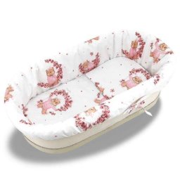 Set pentru Landou/Cosulet MimiNu Betty cu Protectie Saltea si Pernuta din Bumbac Certificat Oeko Tex Standard 100 Alb/Roz