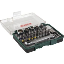 Set De Scule Bosch Powertools 27 Piese Biti Clichet Cheie Tubulara Verde