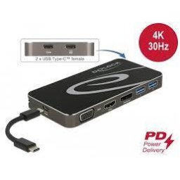 Hub USB Delock USB Type-C 3.2 docking station (black, 4K HDMI + DP, VGA, USB hub and PD 3.0)