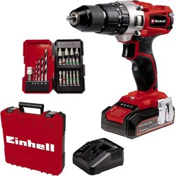 Masina de Gaurit Einhell Cordless Impact Drill TE-CD 18/2 Li-i +22, 18V (red/black, Li-Ion battery 2.5Ah, case E-Box Basic + bit drill set)