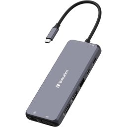 Hub USB Verbatim USB-C Pro multiport hub CMH-14, 14 port, docking station (grey, 2x HDMI, VGA, RJ-45, 5x USB-A, audio, 2x USB-C, PD, SD, microSD)