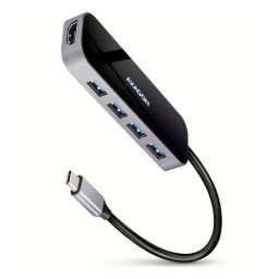 Hub AXAGON HMC-6H4A 4xUSB-A + HDMI USB-C 3.2 Gen 1 PD 100W Cablu USB-C 20 CM Negru