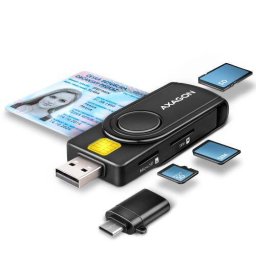 Cititor Carduri AXAGON CRE-SMP2A USB Smart Card SD/microSD SIM Card Negru