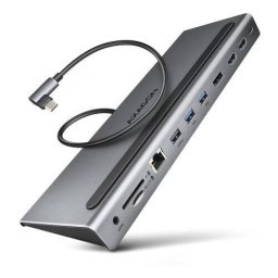 Hub AXAGON HMC-4KX3 5 Gbps 3xUSB-A 2xHDMI 1xDP Ethernet Audio SD PD 100W Compatibil TB3/4 Carcasa Metal Argintiu
