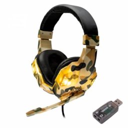 Casti cu Microfon Spacer Cu Fir Standard Gaming Microfon pe Brat USB 2.0 sau Jack 3.5mm x 2 Lumina Verde Camuflaj