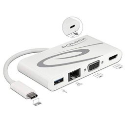 Hub USB Delock Dockingstation USB C 3.1 > HDMI 4K + VGA + LAN + USB, Adapter