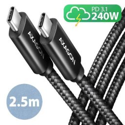 Cablu AXAGON USB-C la USB-C 2.0 PD 240W 5A Matisat Conector Aluminiu 2.5M Negru