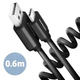 Cablu Twister AXAGON USB-C la USB-A USB 2.0 3A Aluminiu 0.6M Negru