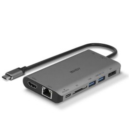 Mini Docking Station Lindy USB 3.2 Type C 4K HDMI PD 3.0 100W USB 3.2 Gigabit Ethernet SD Audio Gri