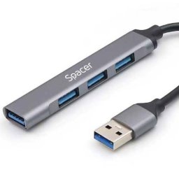 Hub Extern Spacer Porturi 1x USB 3.0 3x USB 2.0 Conectare prin USB 3.0 Cablu 1M Argintiu