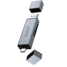 Cititor Carduri Spacer 4in1 Interfata USB 2.0 USB Type C SD micro SD Extraconectori Mama USB si Type-C Argintiu