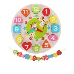 Ceas Educativ Kruzzel Copii Puzzle Lemn Cifre Engleza +3 Ani Multicolor
