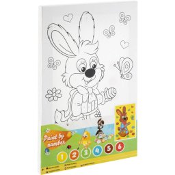 Set Pictura Grafix Tablou Numere Iepuras cu Cosulet de Paste Alb
