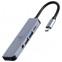 Docking Station Gembird Universal 5-in-1 Conectare PC USB Type C 1xUSB-C 1xUSB-A 3.1 1xUSB-A 2.0 1xHDMI PD 87W Audio Argintiu
