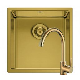 Set Chiuveta Inox + Baterie ECO BELLO Pyramis ASTRIS COLORA 40x40 1B Gold