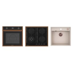 Pachet Pyramis 23P PVD Cooper Cuptor Incorporabil 64L Clasa A + Plita pe Gaz 4 Arzatoare + Chiuveta Bucatarie 53x50CM Cupru/Bej