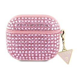 Husa Casti Guess Rhinestones Triangle Metal Logo Airpods 3 Roz