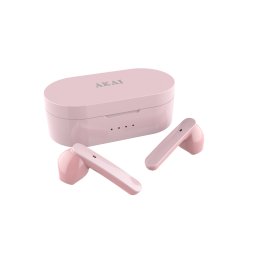 Casti Handsfree Akai Bluetooth Earbuds Carcasa Cu Acumulator Roz