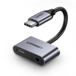 Adaptor UGREEN Incarcare Si Audio CM193 1 x USB Type-C(T) la 1 x USB Type-C(M) si 1 x Jack 3.5mm(M) 10cm Gri