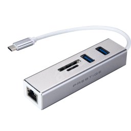 Hub USB MSI Card Reader SD/TF USB Type-C Port RJ-45 Gri