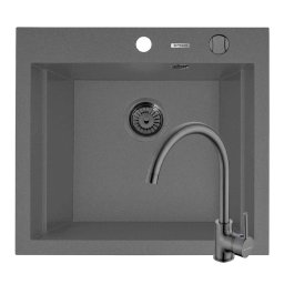 Set Chiuveta Granit + Baterie ECO BELLO Gun Metal Pyramis SIROS 57x51.5 1B Grey