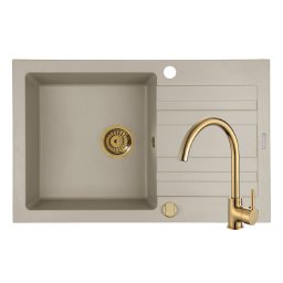 Set Chiuveta Granit + Baterie ECO BELLO Gold Pyramis NAXOS 79x50 1B 1D Beige